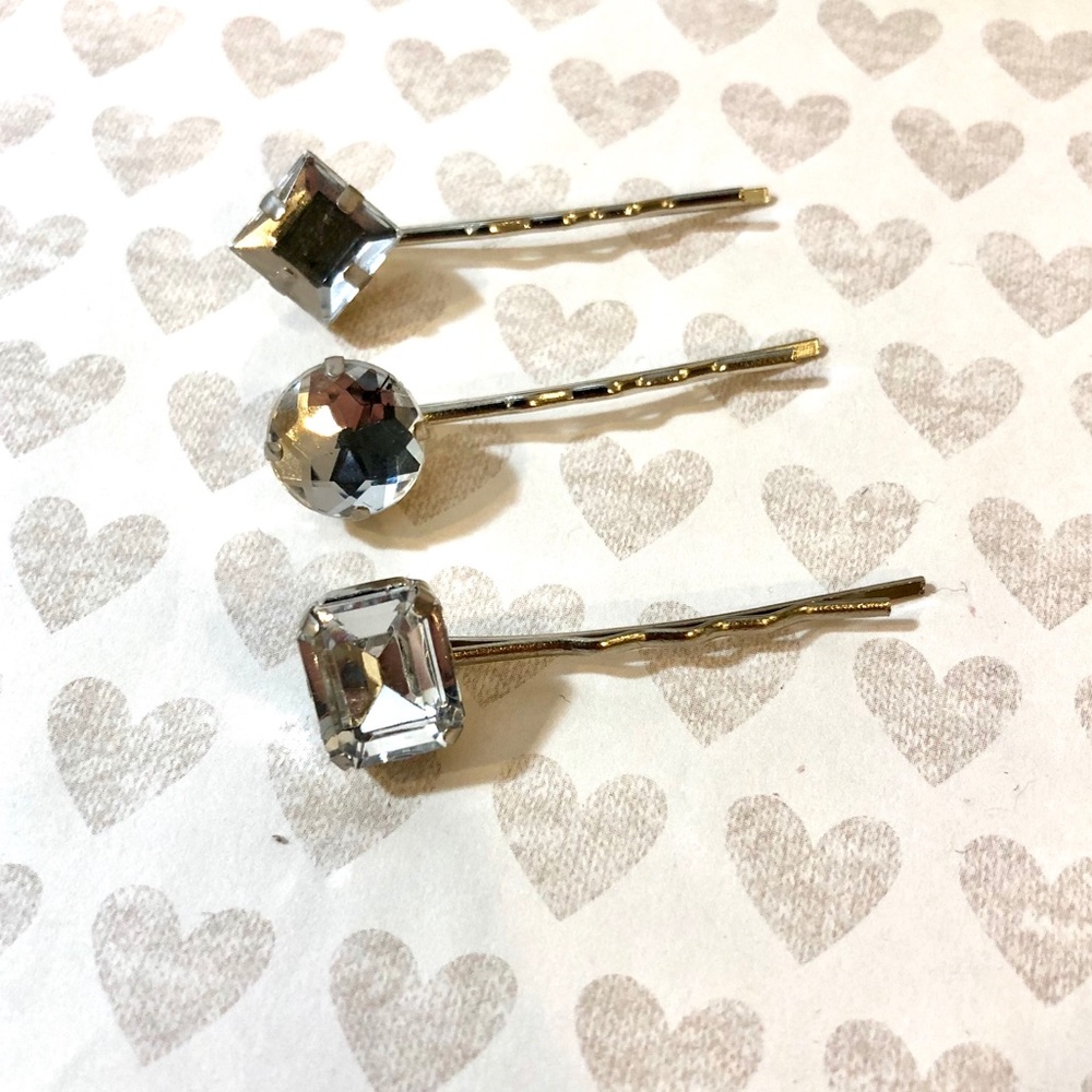Rhinestone Embellished Silver Bobby Pins Hair Clip